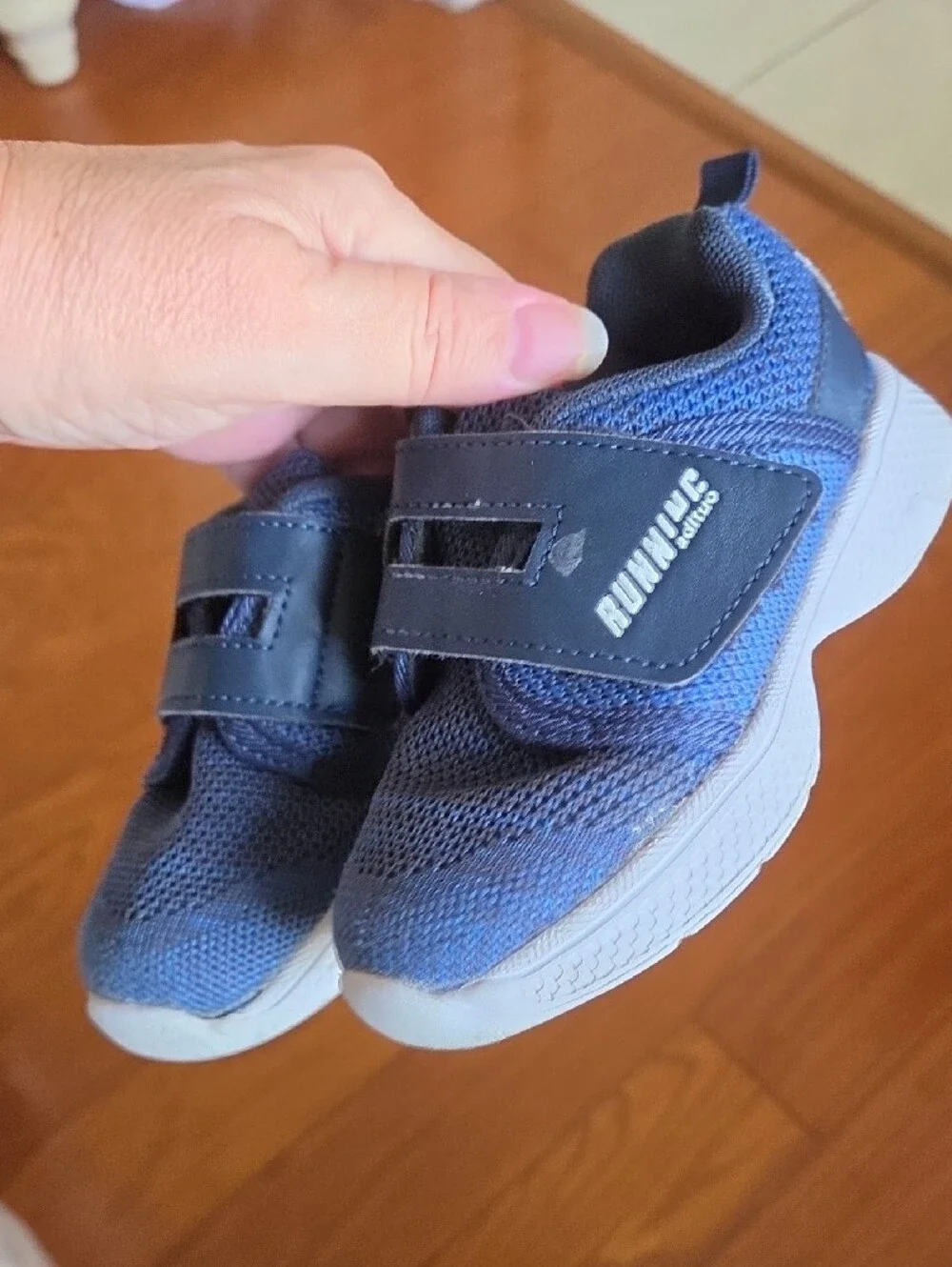 Kids Navy Velcro Sneakers with Cushioned White Sole